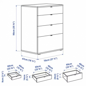이케아 구매대행 이케몰,이케아 VIHALS 비할스 4칸서랍장, 화이트/고정/잠금해제 기능, 70x47x90 cm (804.832.40),IKEA