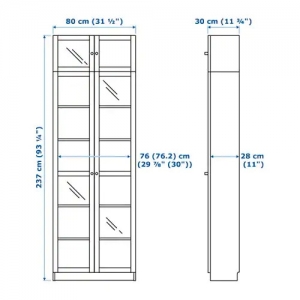 이케아 구매대행 이케몰,이케아 BILLY 빌리 / OXBERG 옥스베리 책장 콤비네이션/유리도어, 화이트스테인 참나무 무늬목, 유리 (192.499.77),IKEA