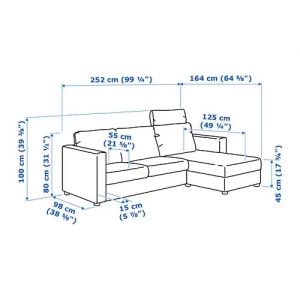 이케아 구매대행 이케몰,이케아 VIMLE 빔레 3인용소파, 긴의자 머리받침, 탈뮈라 블랙/그레이 (292.566.70),IKEA