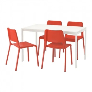 이케아 구매대행 이케몰,이케아 MELLTORP 멜토르프 / TEODORES 테오도레스 테이블+의자4, 화이트, 브라이트오렌지 (992.521.69),IKEA