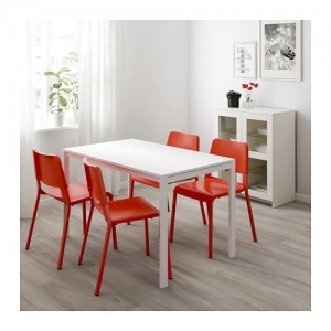 이케아 구매대행 이케몰,이케아 MELLTORP 멜토르프 / TEODORES 테오도레스 테이블+의자4, 화이트, 브라이트오렌지 (992.521.69),IKEA
