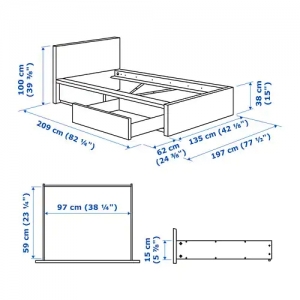 이케아 구매대행 이케몰,이케아 MALM 말름 높은침대프레임+수납상자2, 화이트스테인 참나무 무늬목, 뢴세트 120x200 cm (792.010.10),IKEA