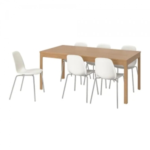 이케아 구매대행 이케몰,이케아 EKEDALEN 에케달렌 / LEIFARNE 레이파르네 테이블+의자6, 참나무, 화이트 (192.214.26),IKEA