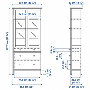 이케아 구매대행 이케몰,이케아  HEMNES 헴네스 유리장식장+서랍3, 라이트브라운, 90x198 cm (803.528.71),IKEA